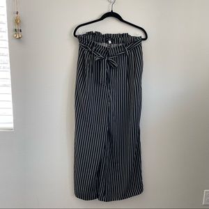striped paper bag wide leg pants